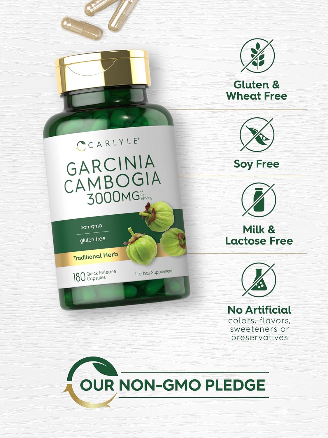 3000mg Carlyle Garcinia Cambogia Extract Capsules - 180 Count - Non-GMO, Gluten Free Supplement