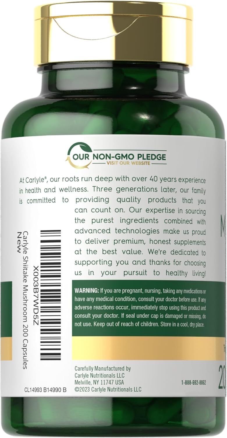 3000mg Carlyle Shiitake Mushroom Extract Capsules - 200 Count | Non-GMO, Gluten Free