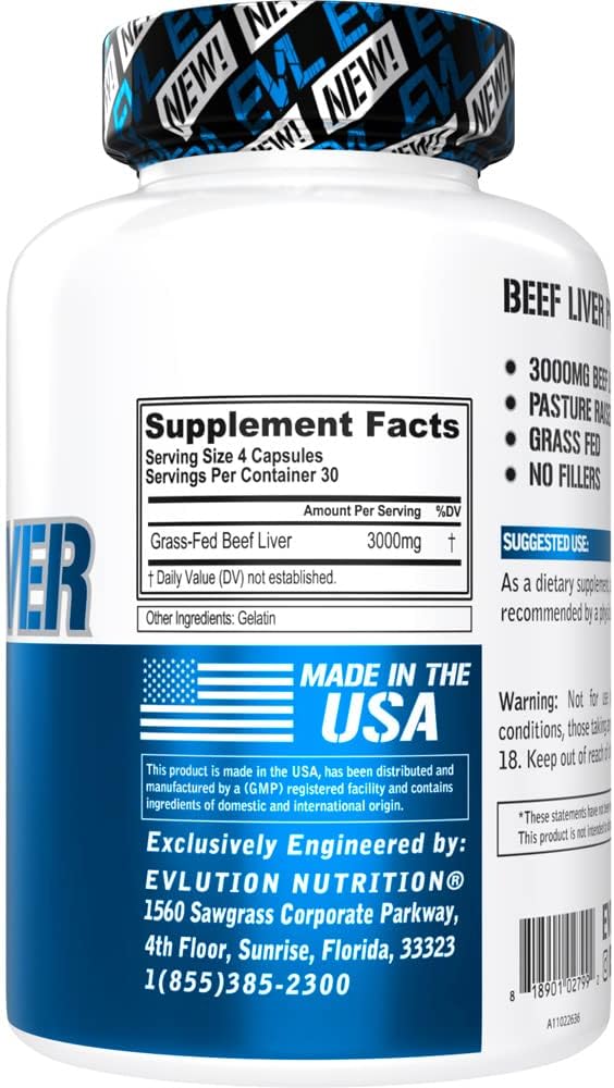 3000mg Grass Fed Beef Liver Capsules - Pasture Raised Desiccated Supplement for Energy, Immunity, and Liver Support - Iron-Rich Beef Organ Supplement for Men and Women (30 Servings)