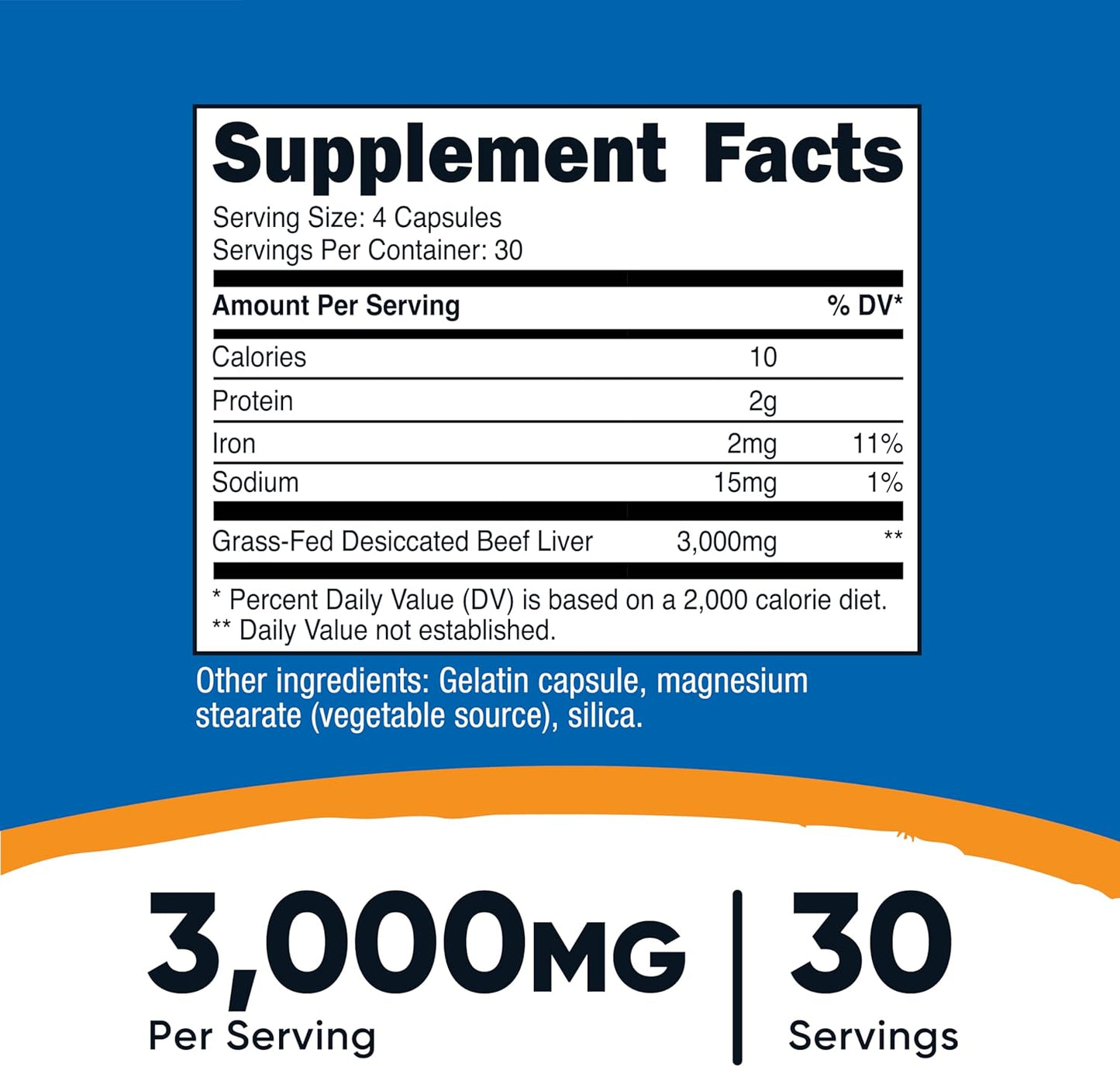 3000mg Grass Fed Desiccated Beef Liver Capsules - 120 Capsules, Non-GMO, Gluten Free, Pasture-Raised Beef