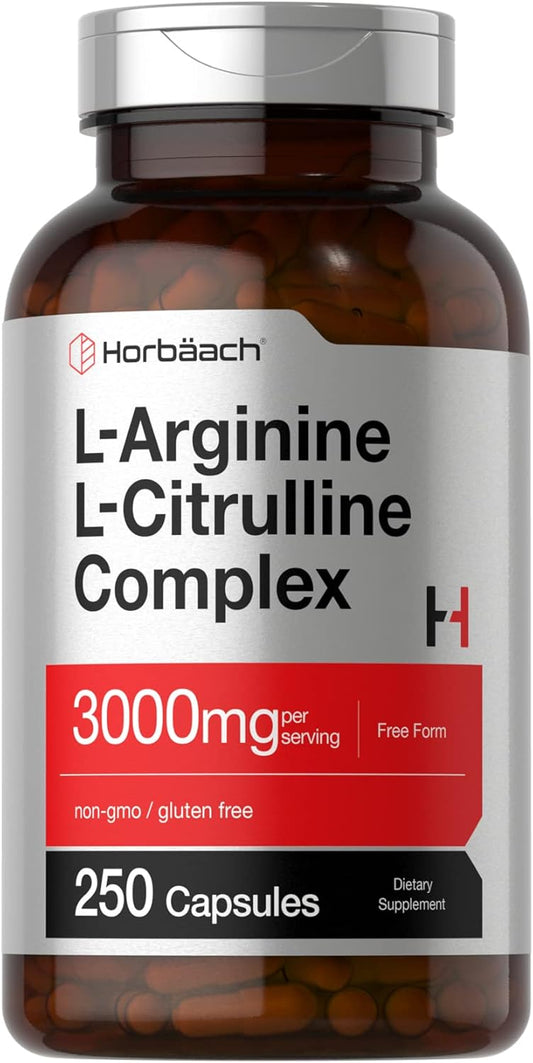 3000mg L-Arginine L-Citrulline Complex Capsules - 250 Count - Non-GMO, Gluten Free