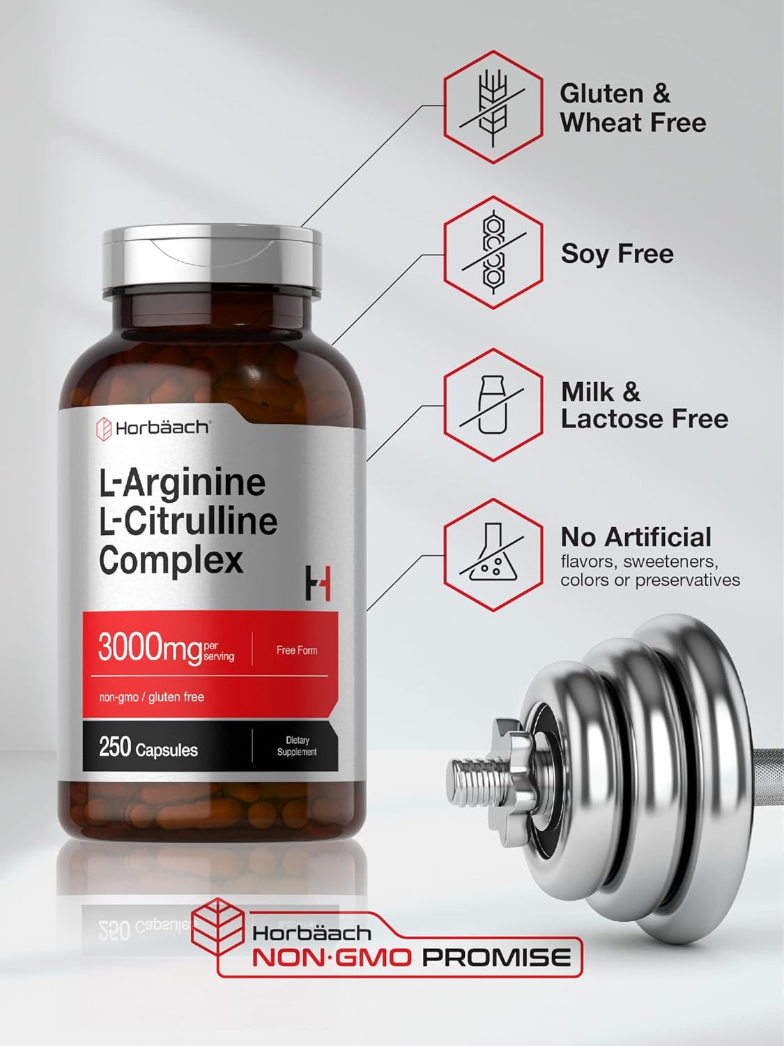 3000mg L-Arginine L-Citrulline Complex Capsules - 250 Count - Non-GMO, Gluten Free