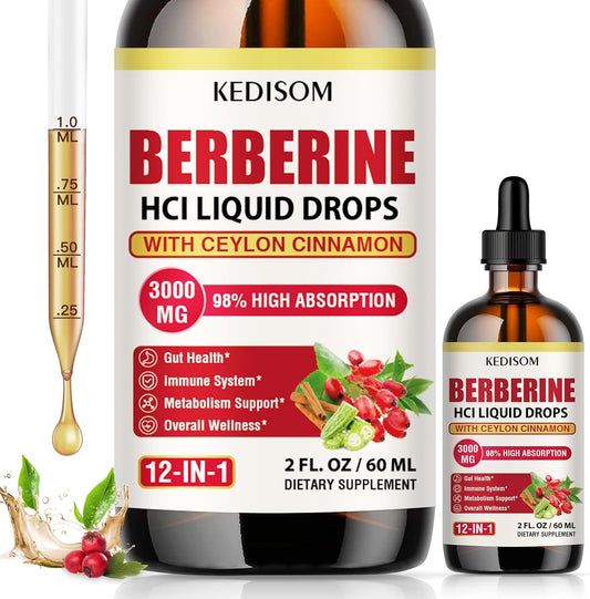 3000mg Liposomal Berberine Liquid Drops with Cinnamon & Turmeric for Metabolism, Gut Balance, Immunity, Heart - 2 Fl Oz