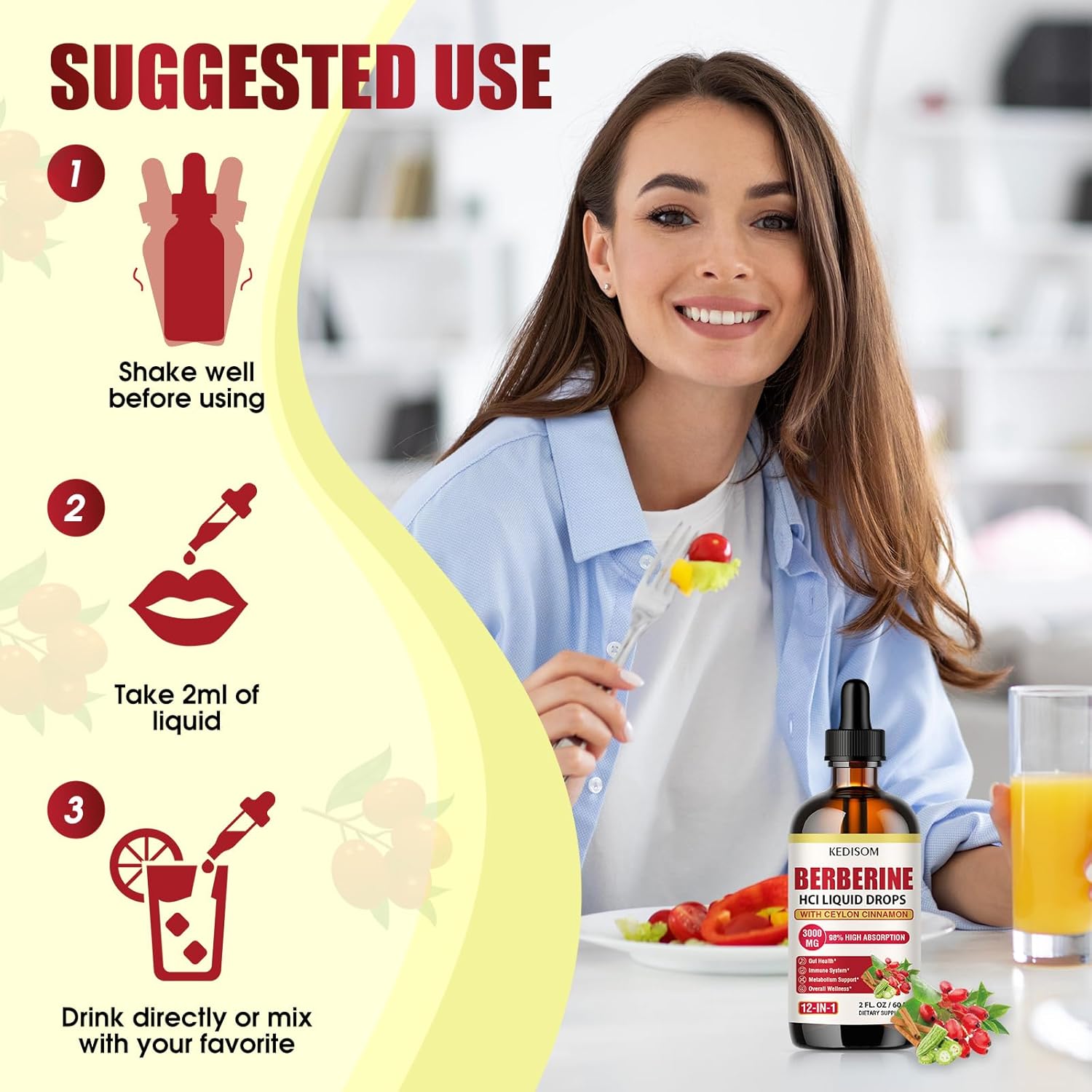 3000mg Liposomal Berberine Liquid Drops with Cinnamon & Turmeric for Metabolism, Gut Balance, Immunity, Heart - 2 Fl Oz