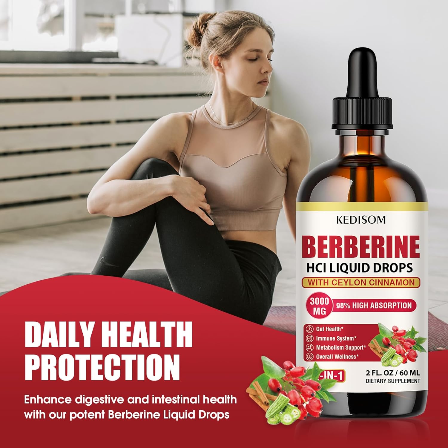 3000mg Liposomal Berberine Liquid Drops with Cinnamon & Turmeric for Metabolism, Gut Balance, Immunity, Heart - 2 Fl Oz