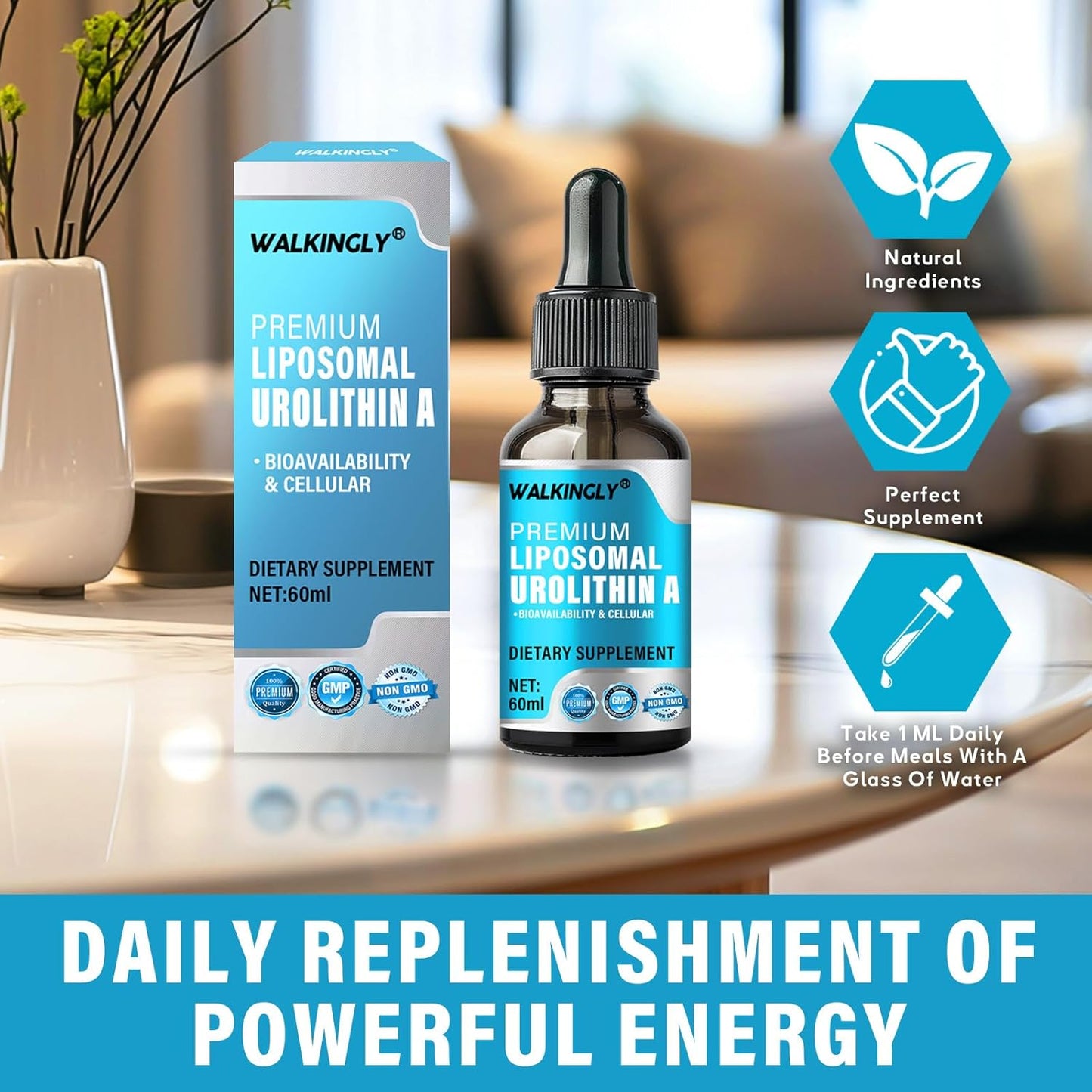 3000mg Liquid Urolithin A Supplement with Pomegranate Extract for Healthy Aging & Energy - 2 fl oz
