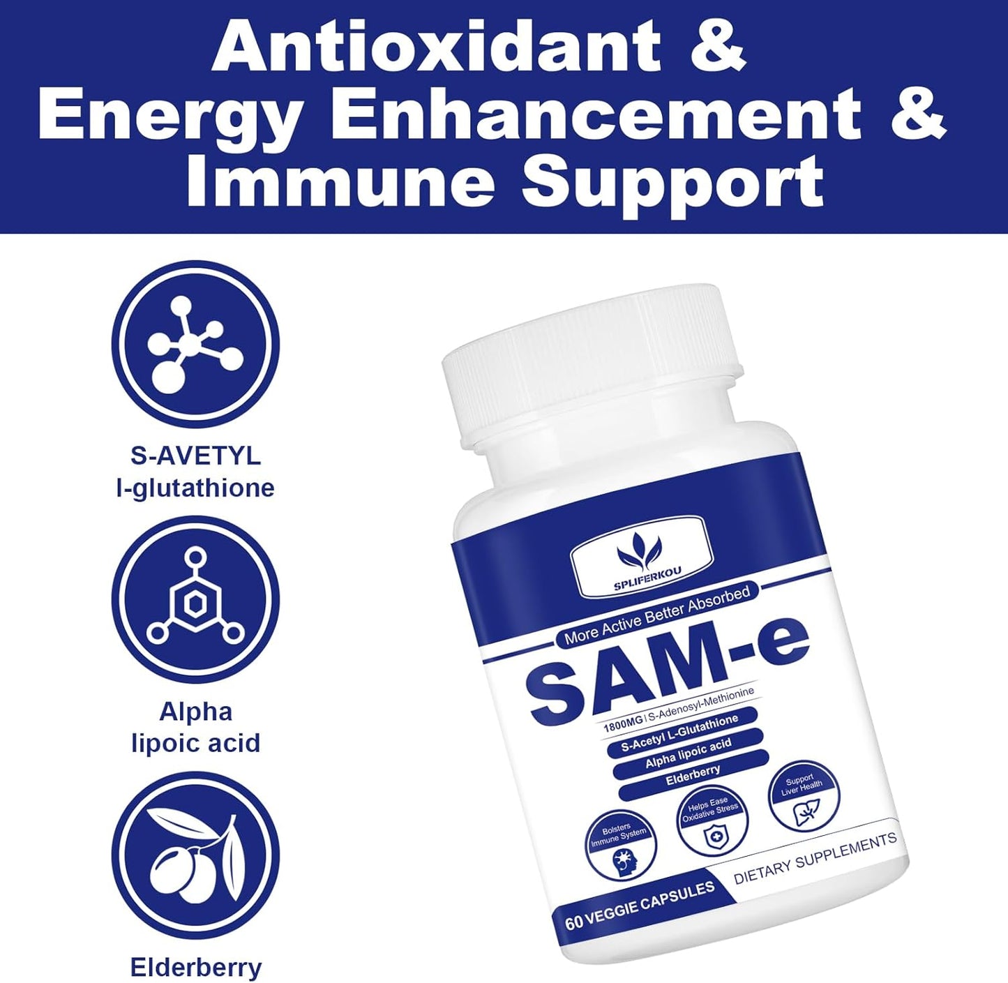 3000MG SAM-e (S-adenosyl-L-methionine) Complex Supplement - 120 Capsules by Spliferkou