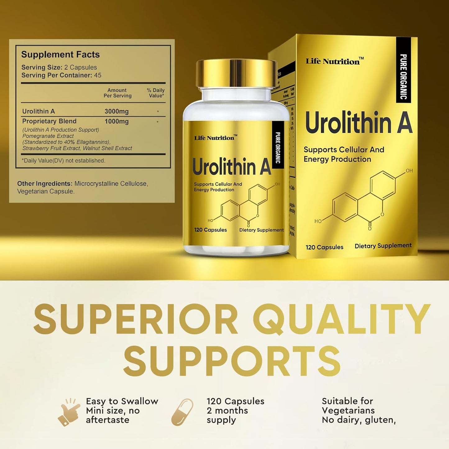 3000mg Urolithin A+ Capsules for Enhanced Strength - 120 Count, Made in USA - Advanced Cellular Health Support & Vitality Boost