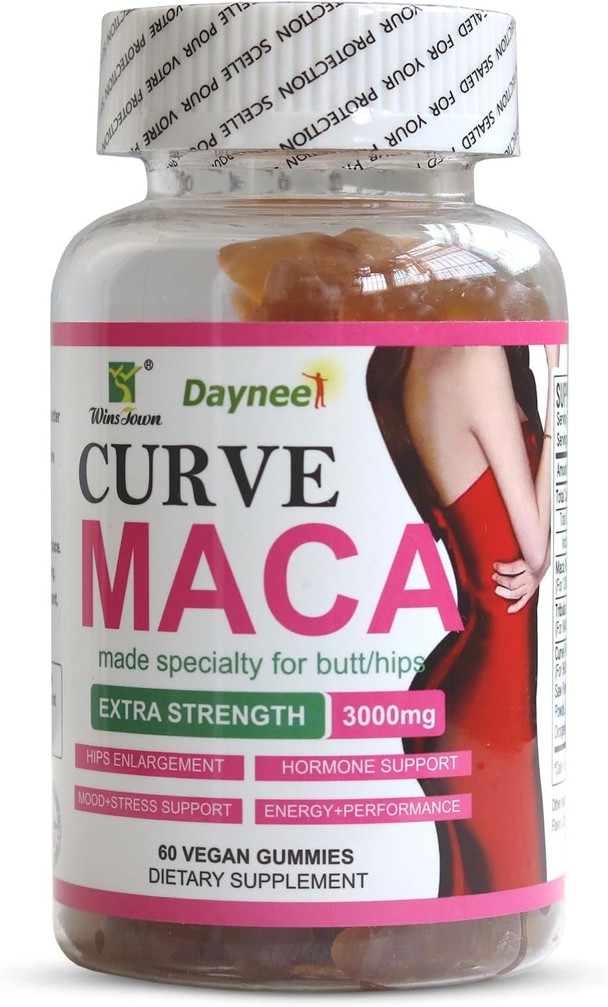 3000mg Wins Town Curve Maca Gummies for Butt/HIPS Enlargement, Hormonal Balance - 60 Count, Mixed Fruit Flavor