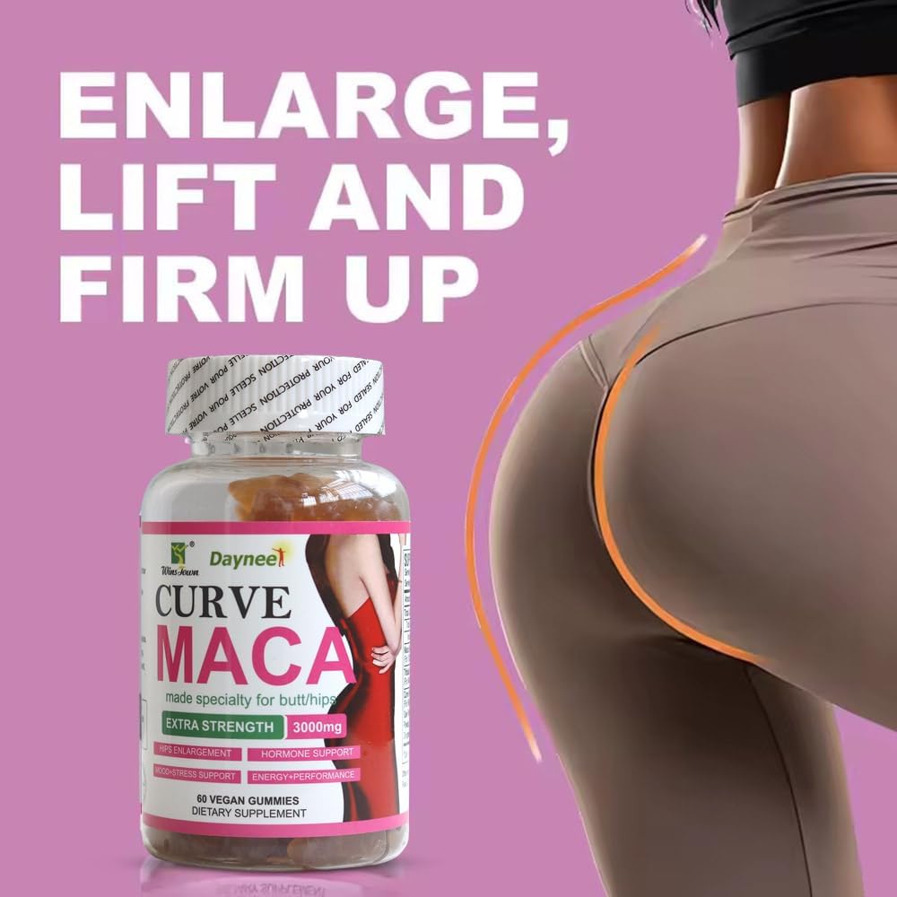 3000mg Wins Town Curve Maca Gummies for Butt/HIPS Enlargement, Hormonal Balance - 60 Count, Mixed Fruit Flavor