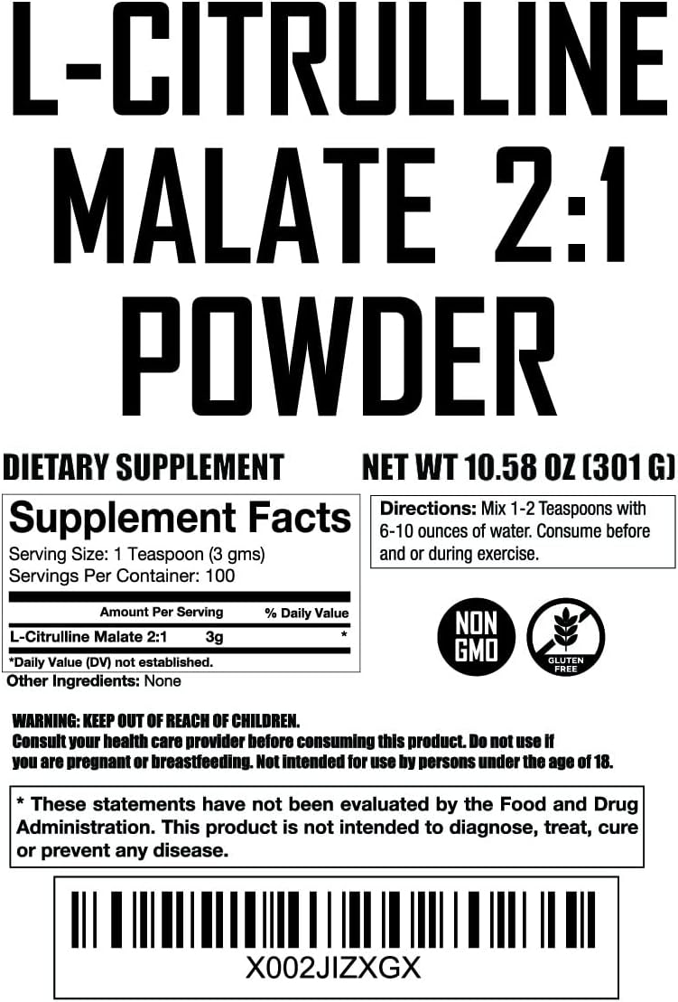 300g L Citrulline Malate 2:1 Powder - Free Form Amino Acid Pre Workout Supplement - Raw & Pure - Bulk Ingredient by Fit Lane Nutrition
