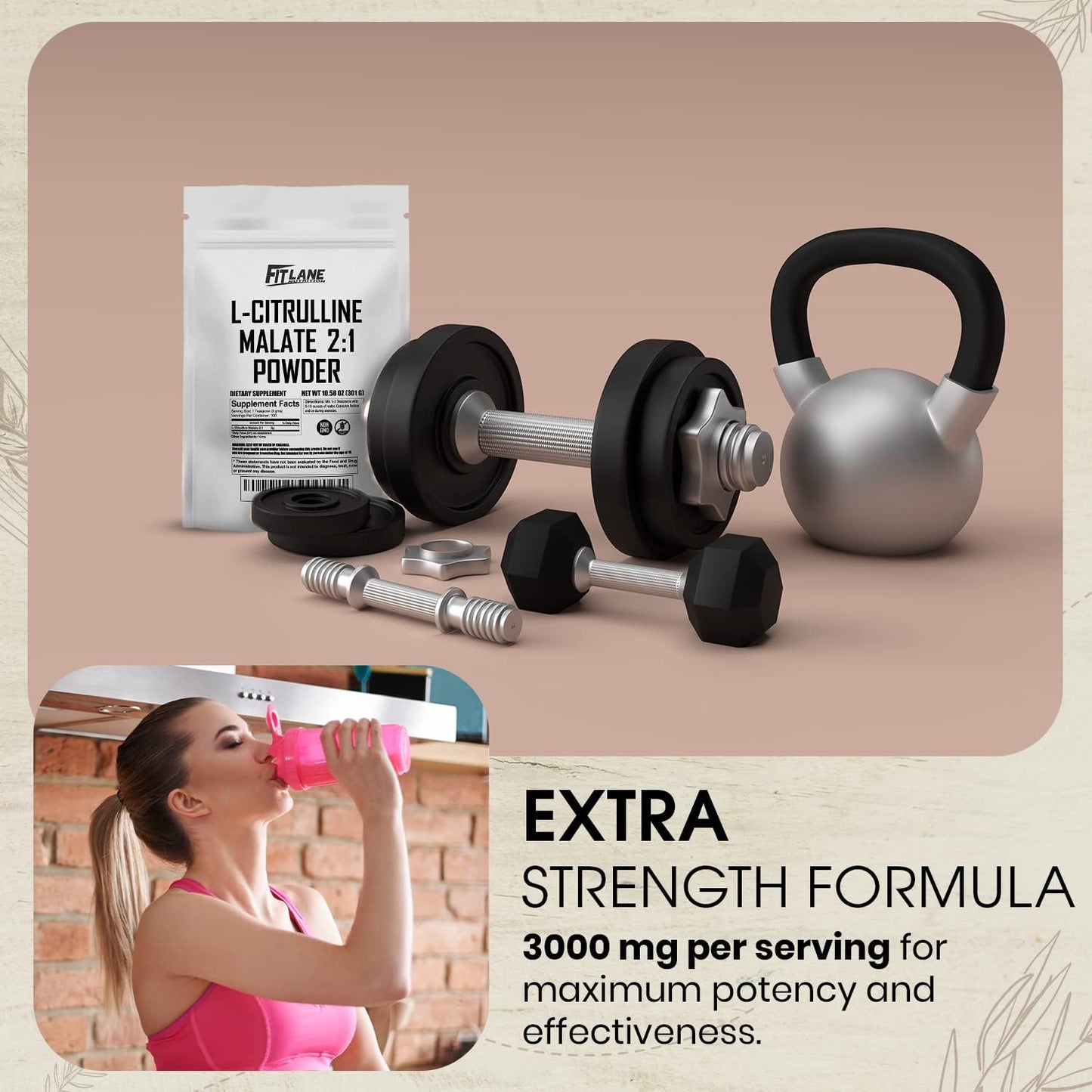 300g L Citrulline Malate 2:1 Powder - Free Form Amino Acid Pre Workout Supplement - Raw & Pure - Bulk Ingredient by Fit Lane Nutrition