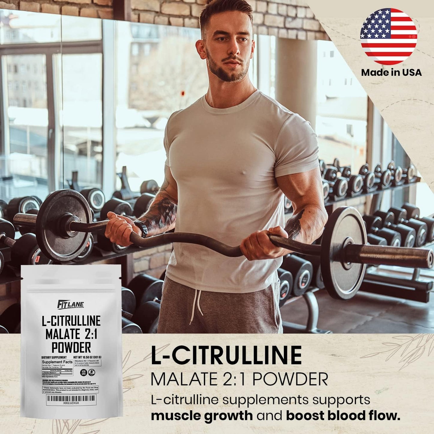 300g L Citrulline Malate 2:1 Powder - Free Form Amino Acid Pre Workout Supplement - Raw & Pure - Bulk Ingredient by Fit Lane Nutrition