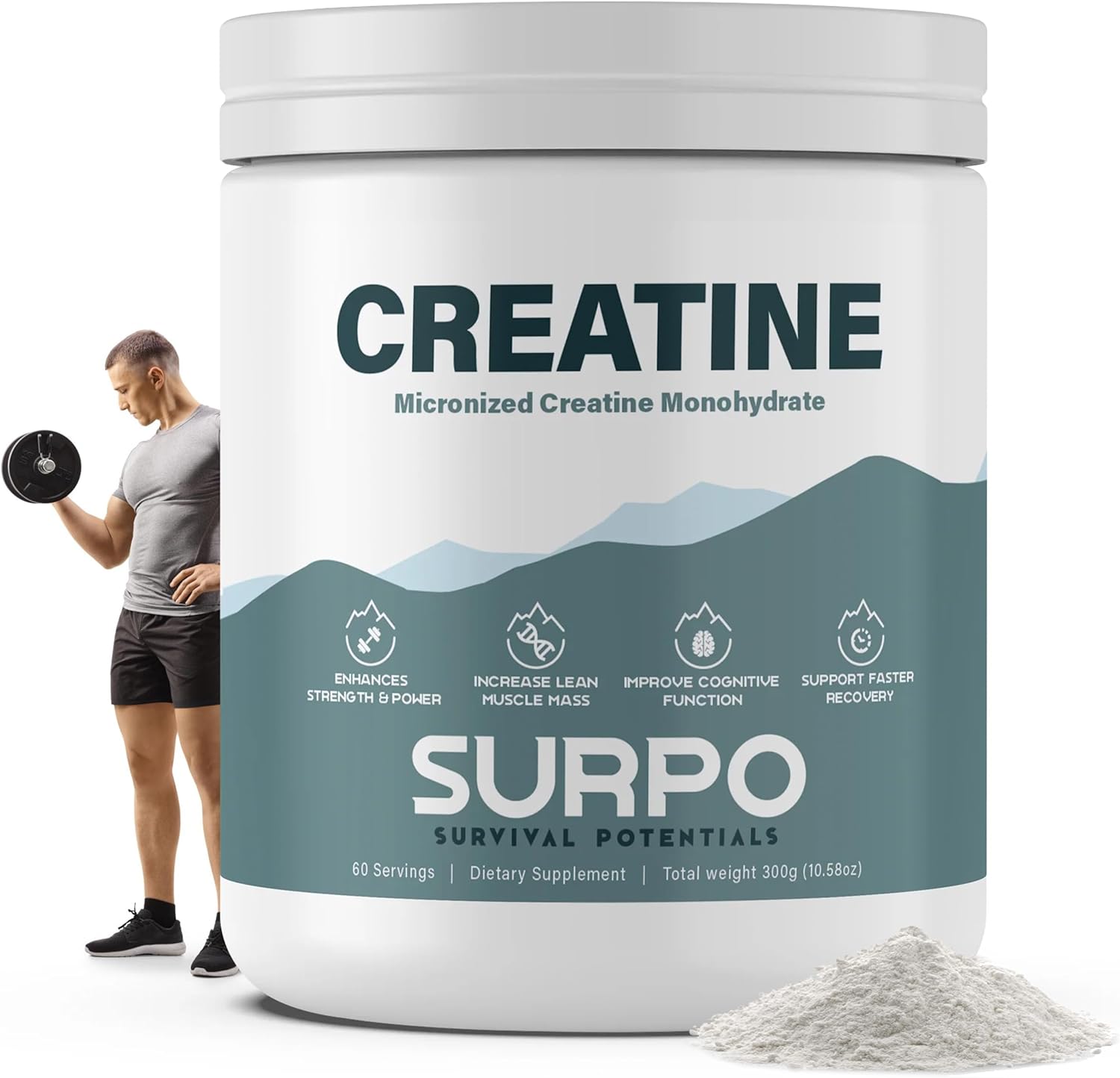 300g Micronized Creatine Monohydrate Powder - 60 Servings, Pure & Unflavored, Gluten Free & Non GMO - Ideal for Muscle Recovery & Growth in Men & Women