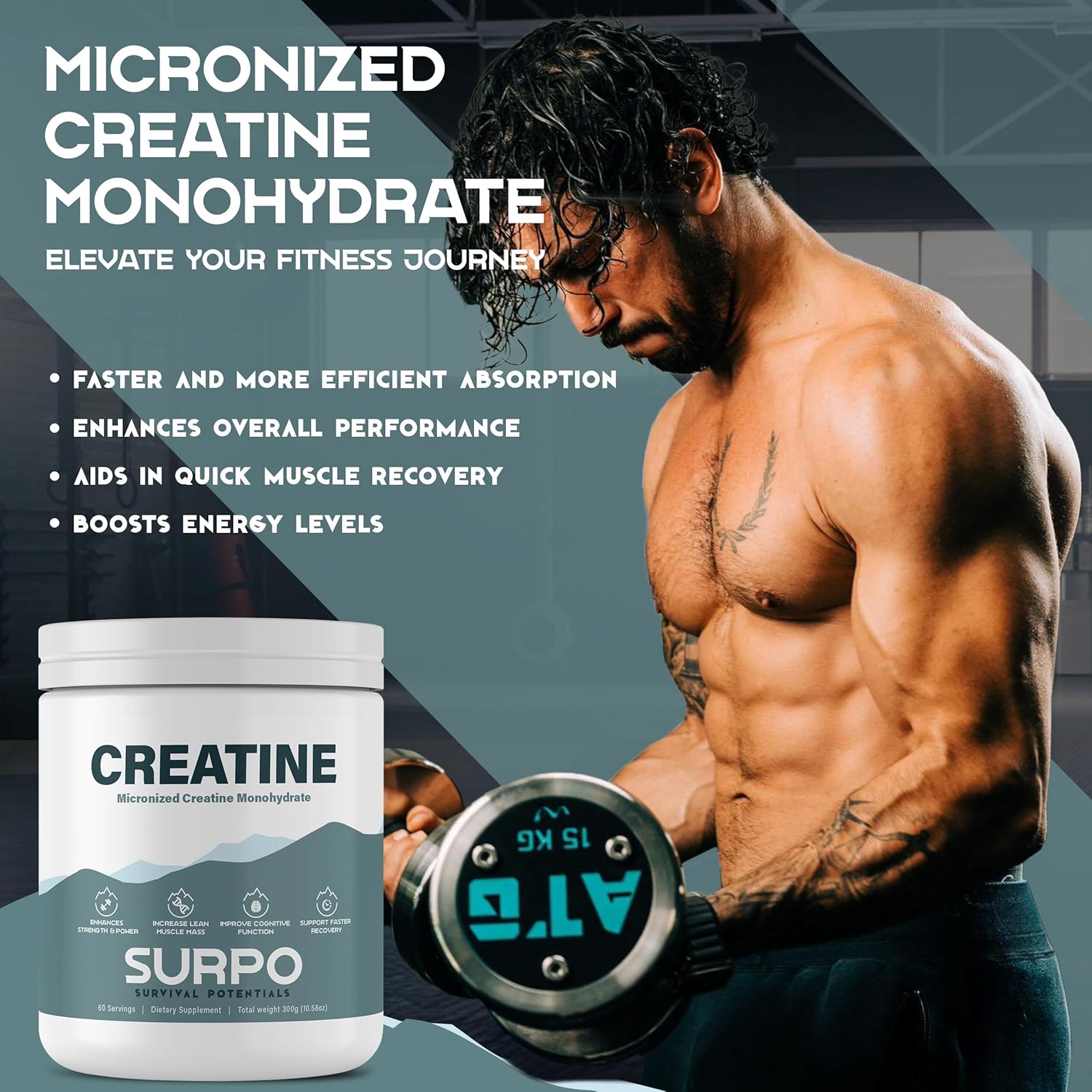300g Micronized Creatine Monohydrate Powder - 60 Servings, Pure & Unflavored, Gluten Free & Non GMO - Ideal for Muscle Recovery & Growth in Men & Women