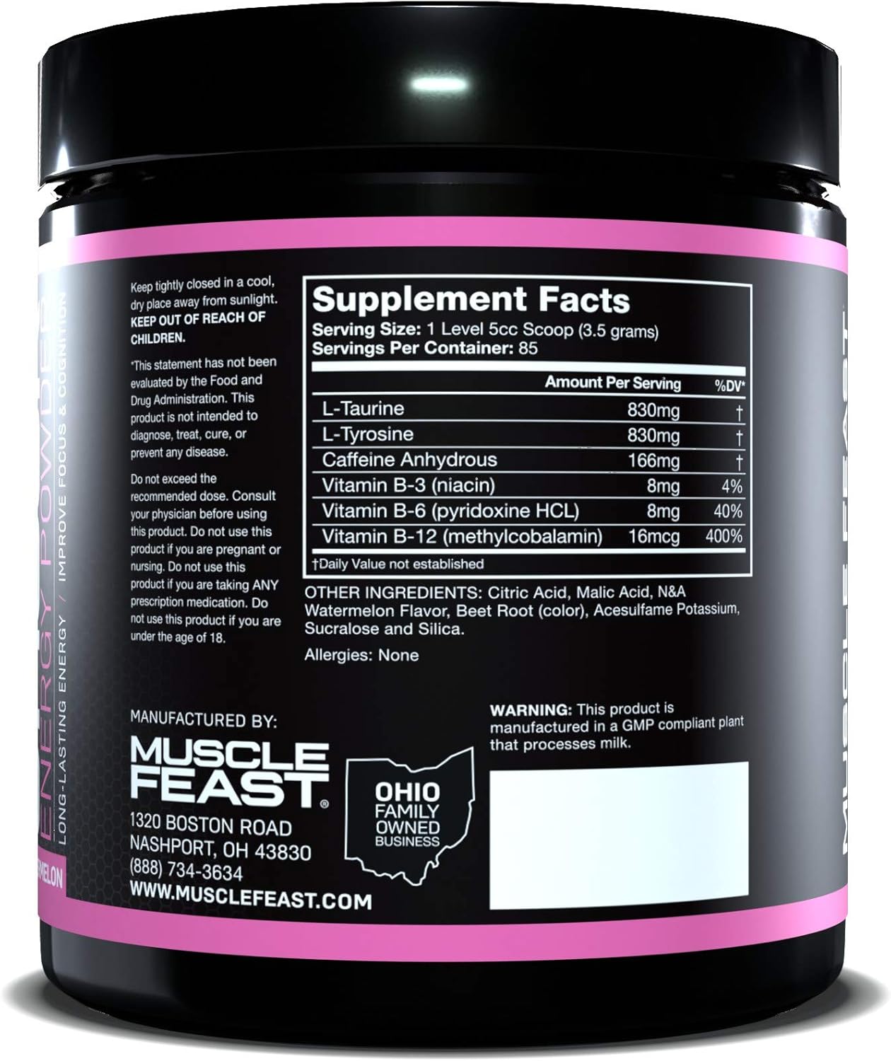 300g Muscle Feast Sugar-Free Watermelon Pre-Workout with 8 Hour Energy - Keto-Friendly & Zero Calorie