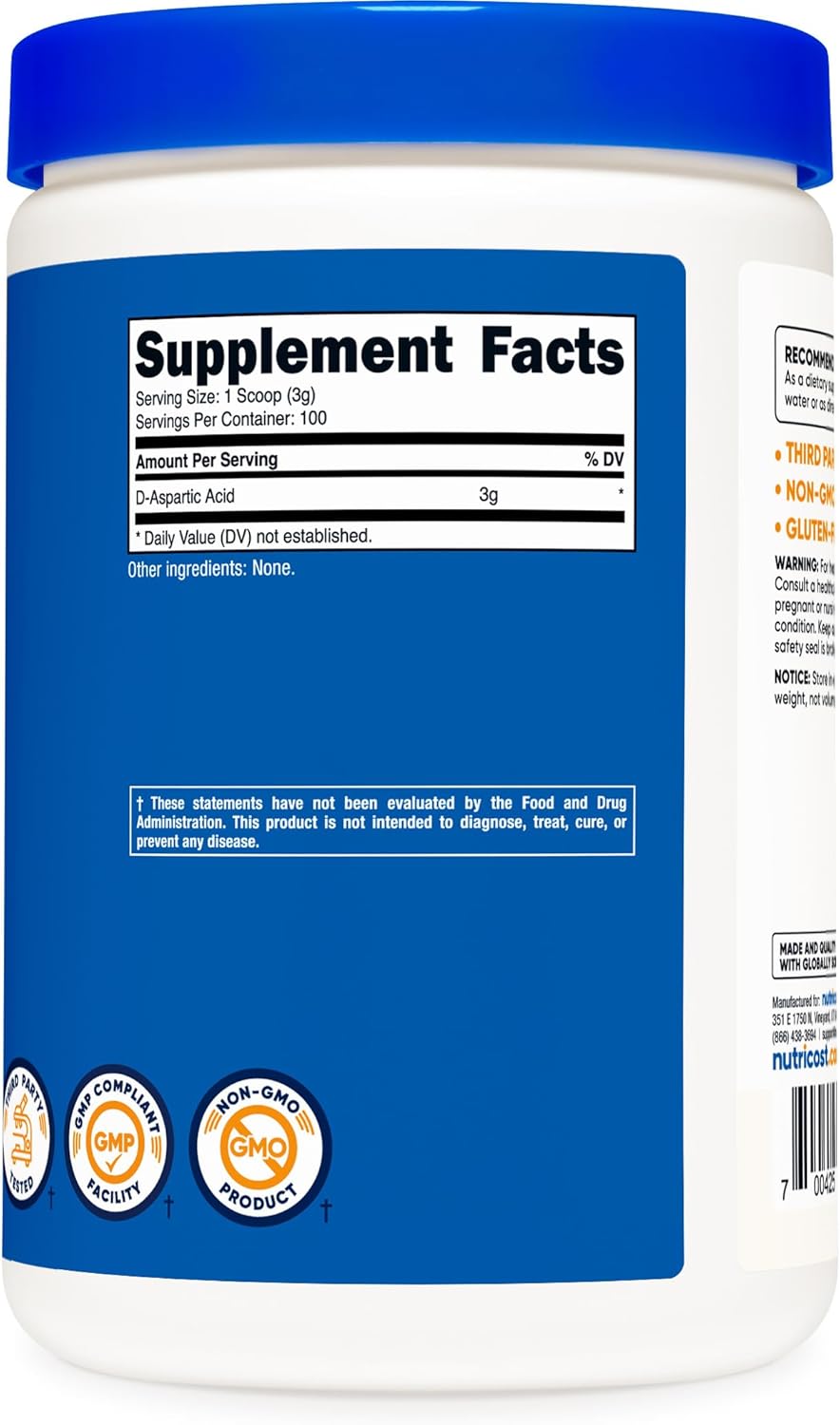 300G Nutricost D-Aspartic Acid (DAA) Powder - 100% Pure D Aspartic Acid Supplement