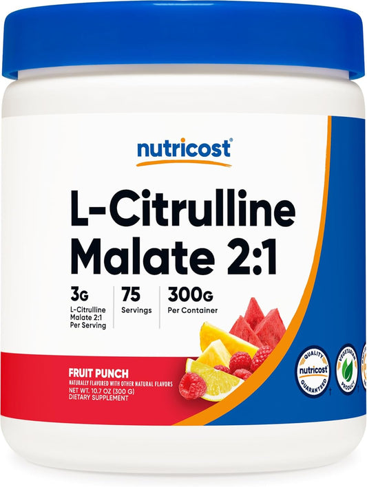 300g Nutricost L-Citrulline Malate 2:1 Fruit Punch Powder - Boosts Muscle Performance, Nitric Oxide & Workout Support - 75 Servings