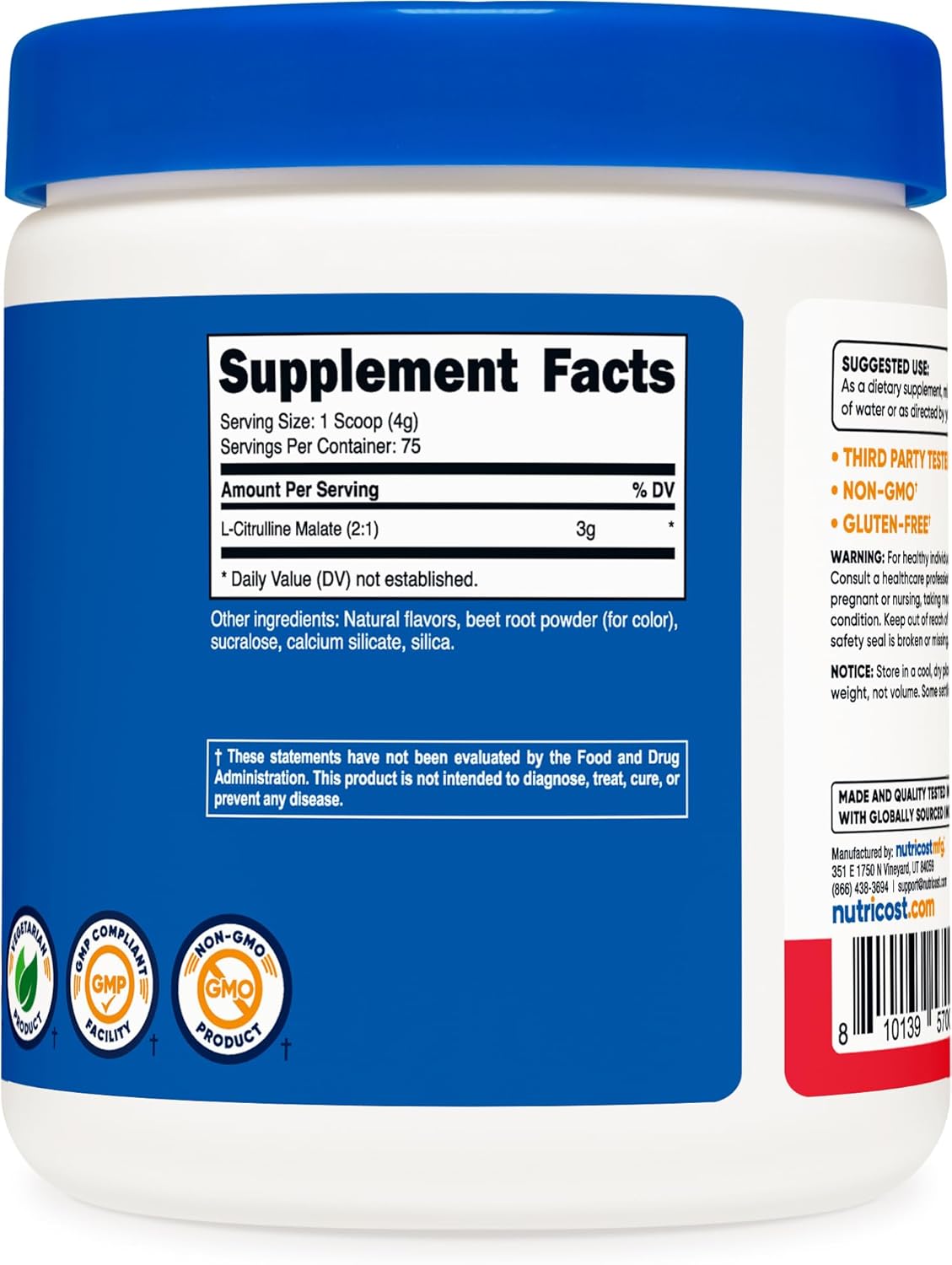 300g Nutricost L-Citrulline Malate 2:1 Fruit Punch Powder - Boosts Muscle Performance, Nitric Oxide & Workout Support - 75 Servings