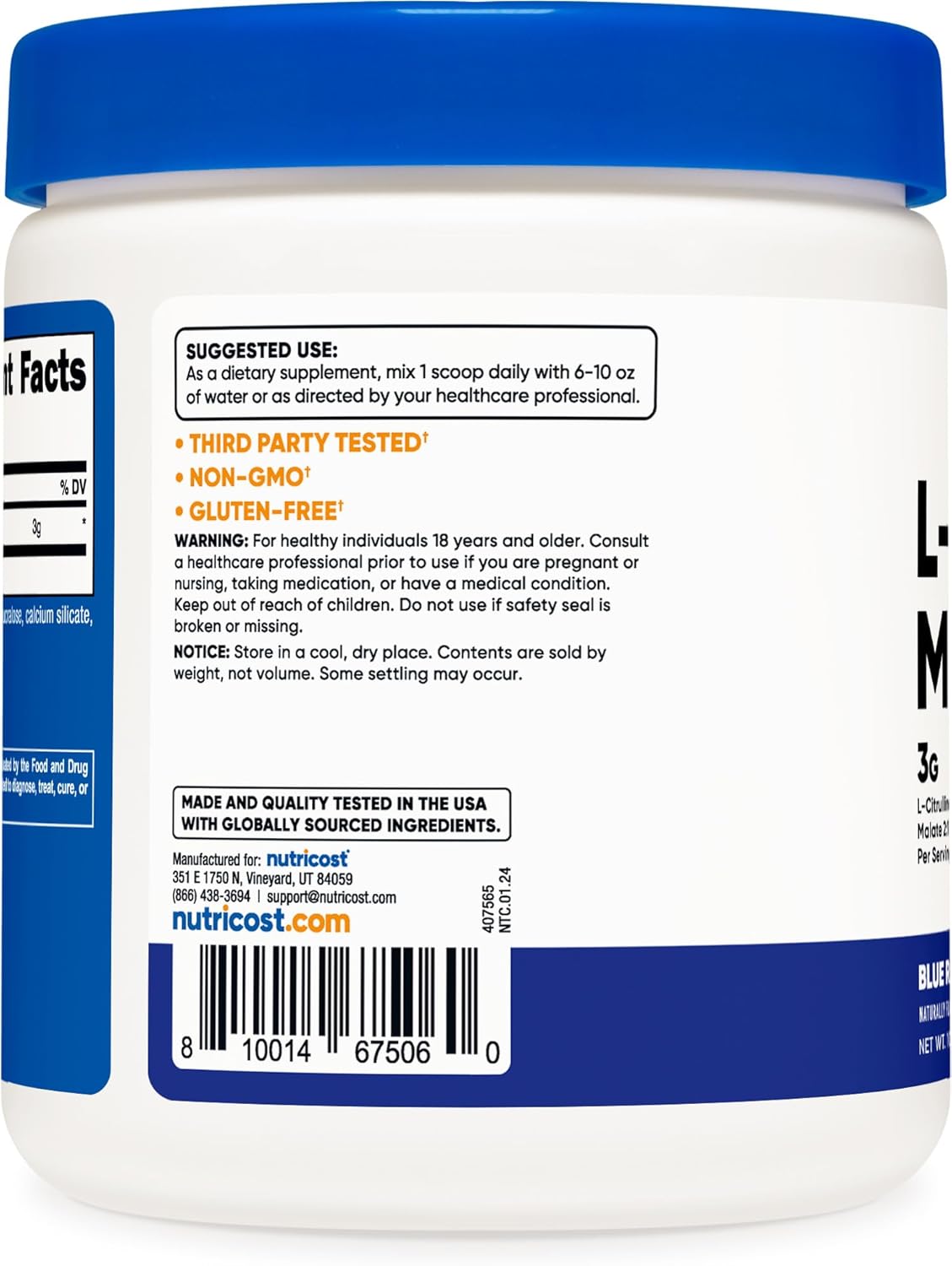 300g Nutricost L-Citrulline Malate 2:1 Powder - Blue Raspberry Flavor