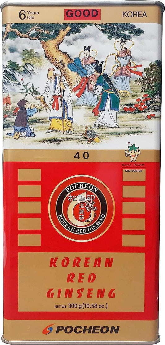 300g Pocheon Korean Red Ginseng Canned Dried Roots - 24 Roots, 6 Years, Good Grade 300-40