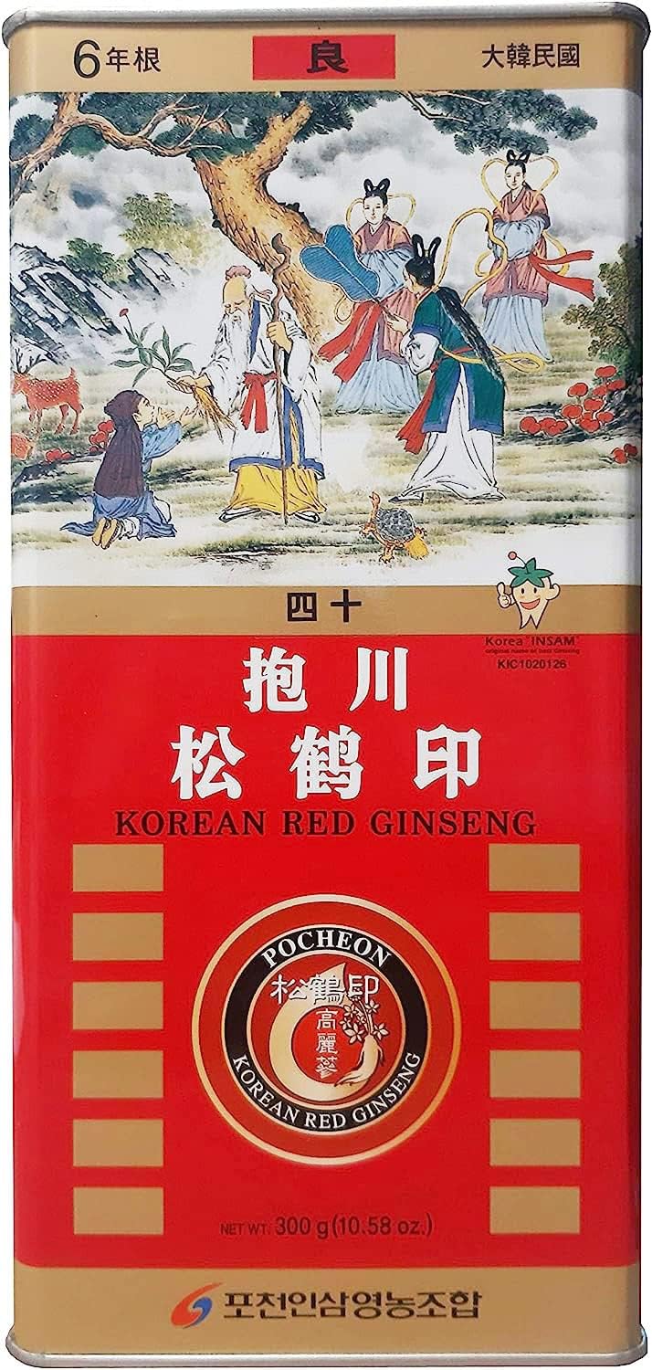 300g Pocheon Korean Red Ginseng Canned Dried Roots - 24 Roots, 6 Years, Good Grade 300-40