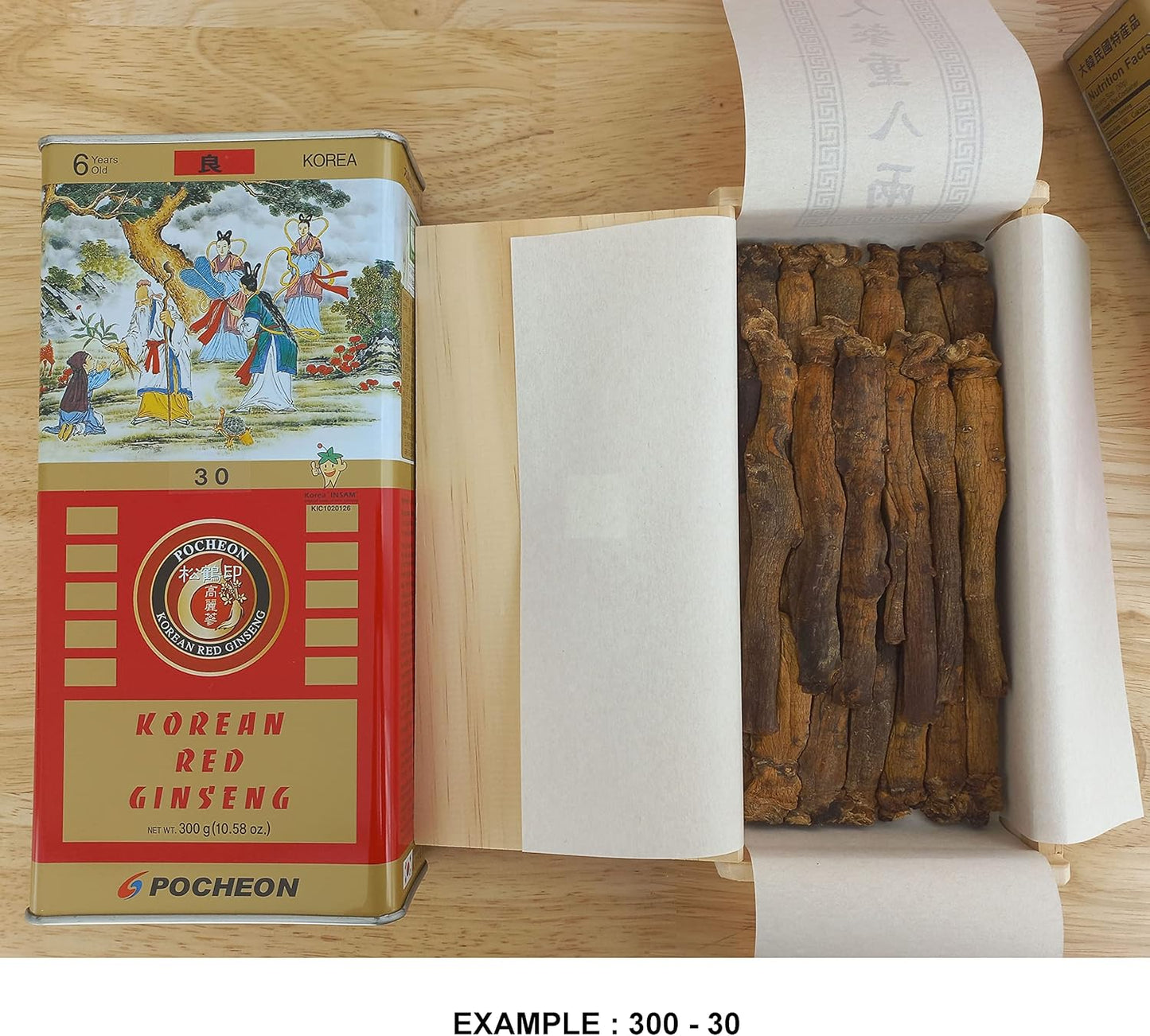 300g Pocheon Korean Red Ginseng Canned Dried Roots - 24 Roots, 6 Years, Good Grade 300-40