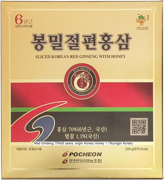 300g Pocheon Korean Red Ginseng Slice with Honey - 6 Year Panax Red Ginseng for Natural Immune Support