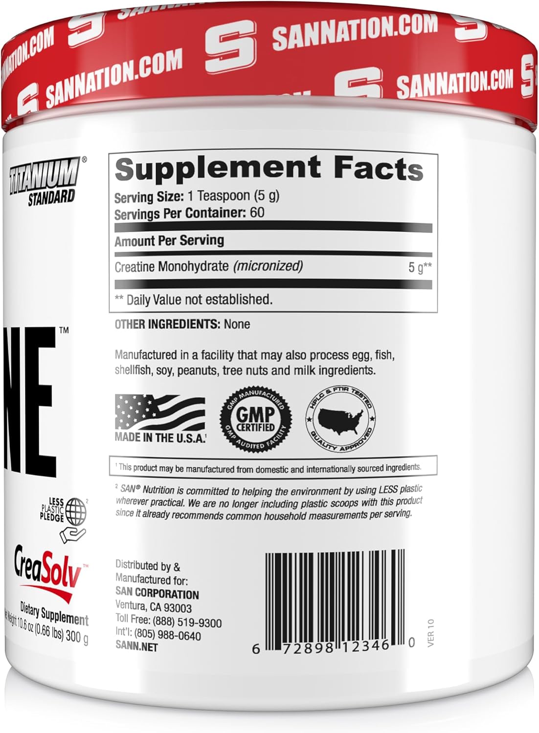 300g SAN Performance Creatine: Enhances Muscle Growth and Athletic Stamina, 60 Servings