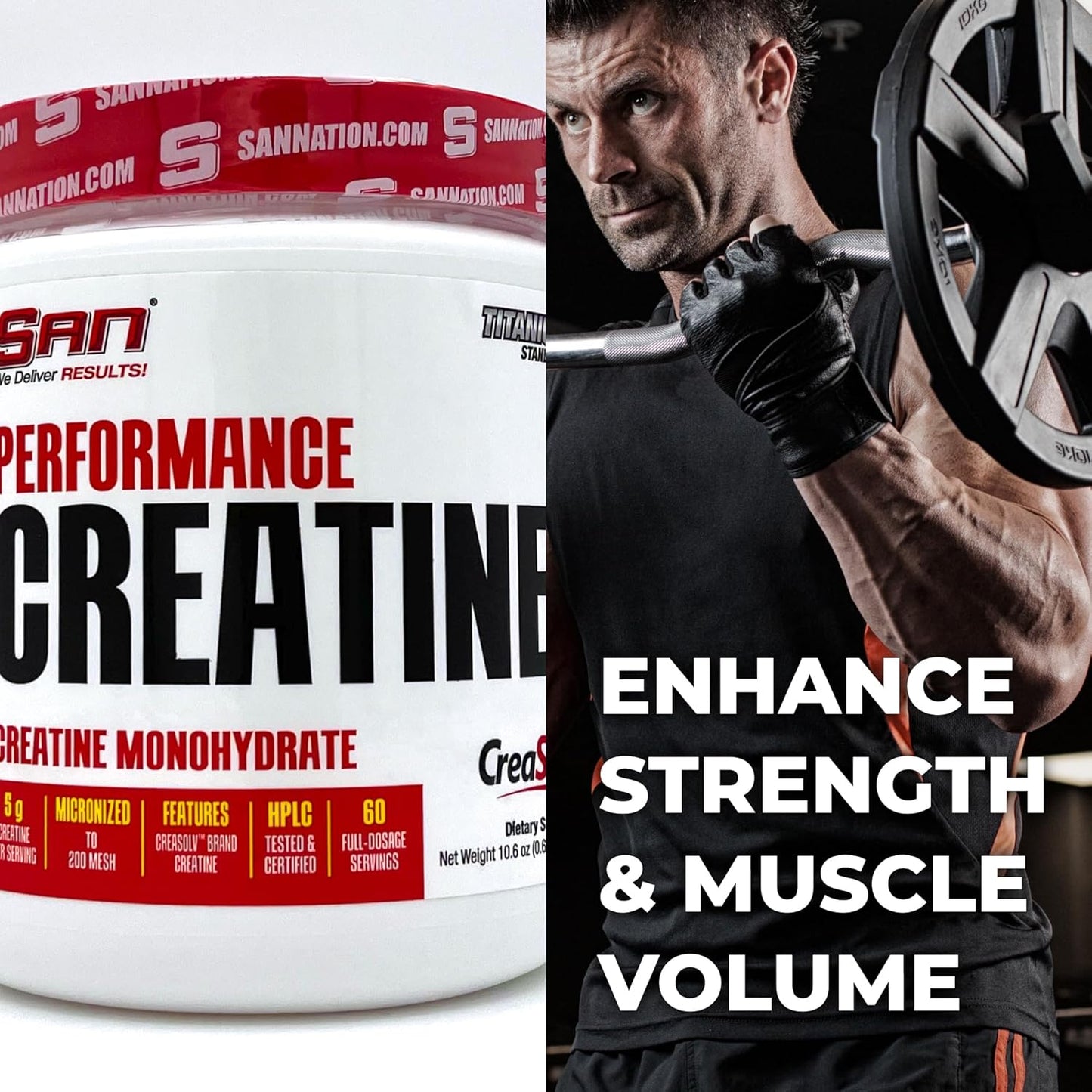 300g SAN Performance Creatine: Enhances Muscle Growth and Athletic Stamina, 60 Servings