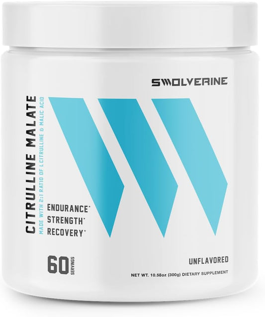 300g Swolverine Citrulline Malate 2:1 Powder - Boost Strength & Endurance - Unflavored - 60 Servings - 5g Per Serving