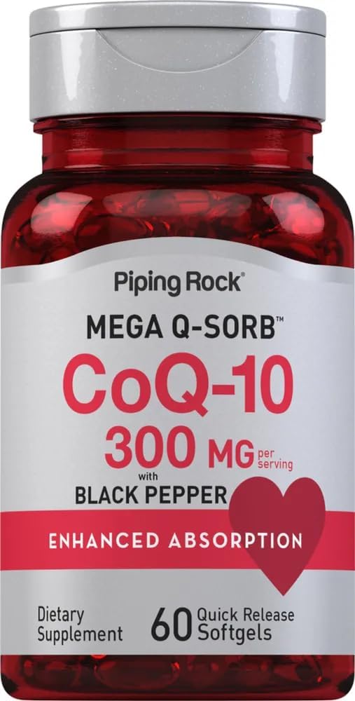 300mg CoQ10 Softgels with Black Pepper for Enhanced Absorption - 60 Pills, Non-GMO, Gluten Free