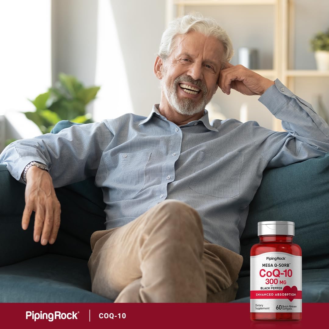 300mg CoQ10 Softgels with Black Pepper for Enhanced Absorption - 60 Pills, Non-GMO, Gluten Free
