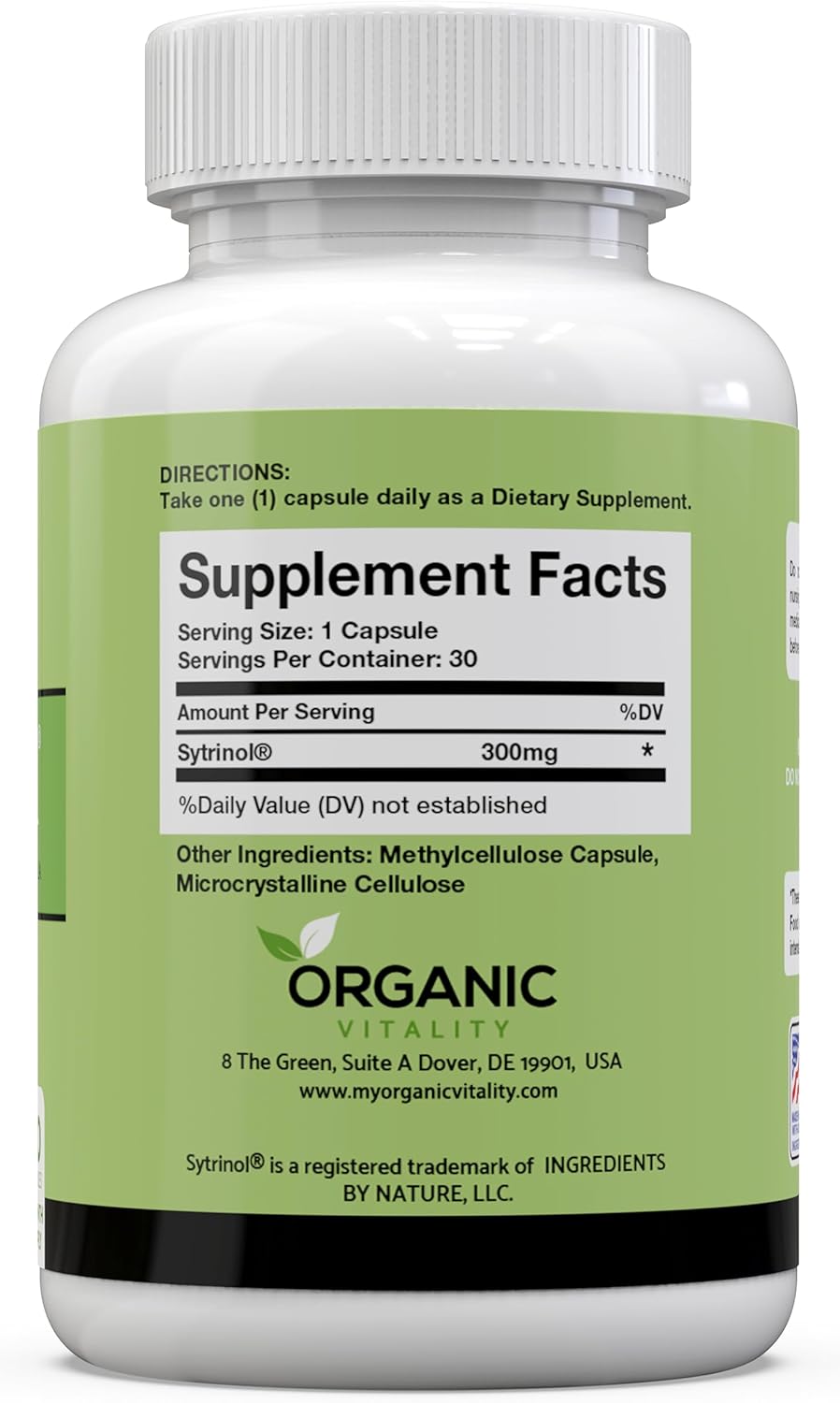 300mg Organic Vitality Sytrinol Supplement - Pure Sytrinol for Overall Health - 30 Veggie Capsules