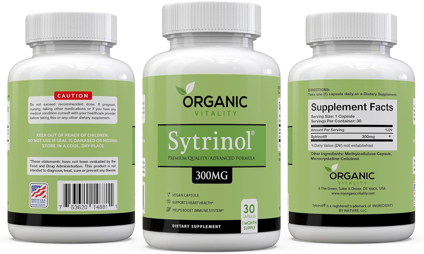 300mg Organic Vitality Sytrinol Supplement - Pure Sytrinol for Overall Health - 30 Veggie Capsules