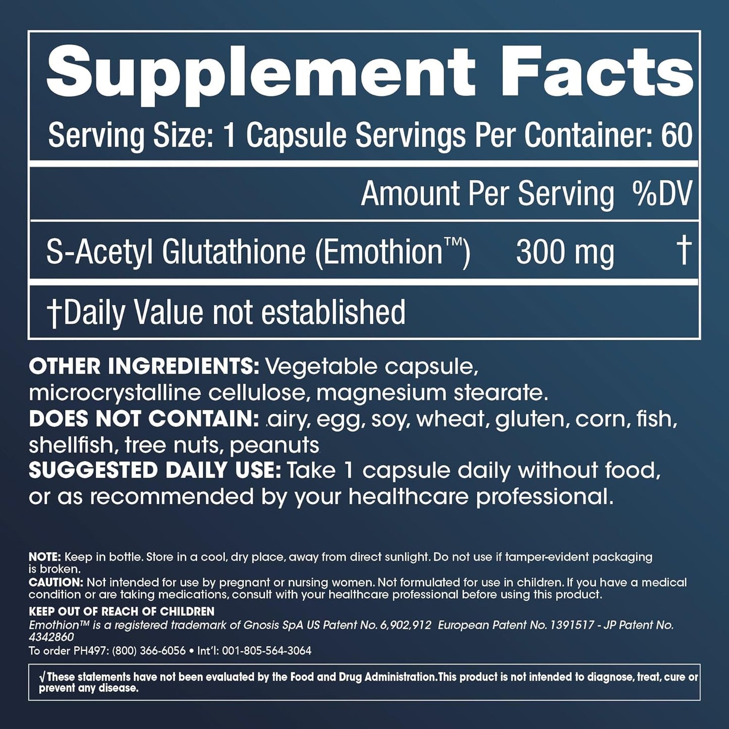 300mg S-Acetyl Glutathione (Emothion™) Capsules for ProHealth - Pack of 60