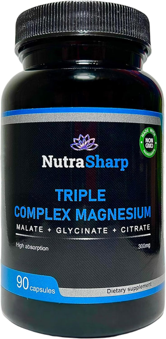 300mg Triple Magnesium Complex Capsules with Malate, Glycinate, and Citrate - 90 Count