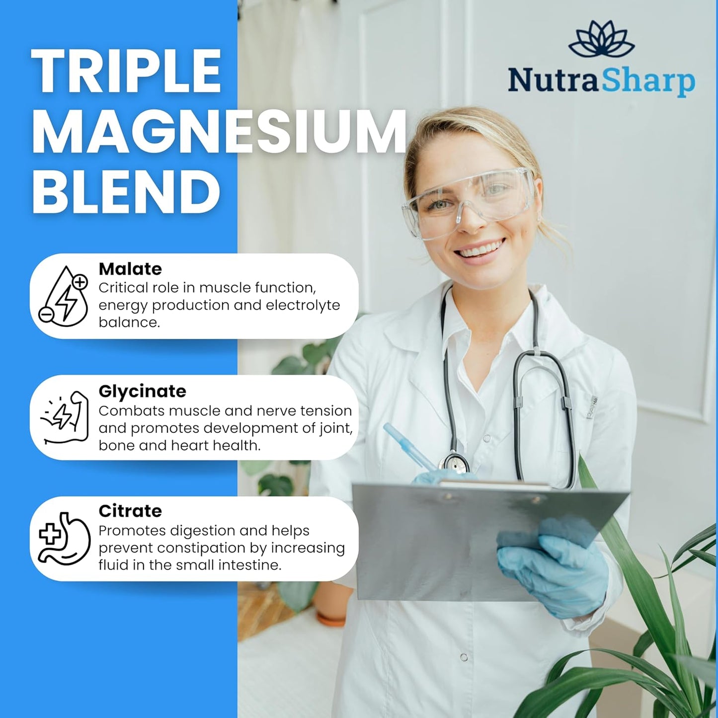 300mg Triple Magnesium Complex Capsules with Malate, Glycinate, and Citrate - 90 Count