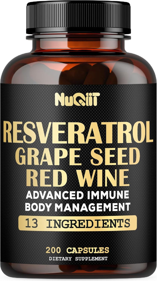 30:1 Trans Resveratrol Supplement 1000mg with Red Wine Extract - Immune & Body Management Complex - 200 Capsules