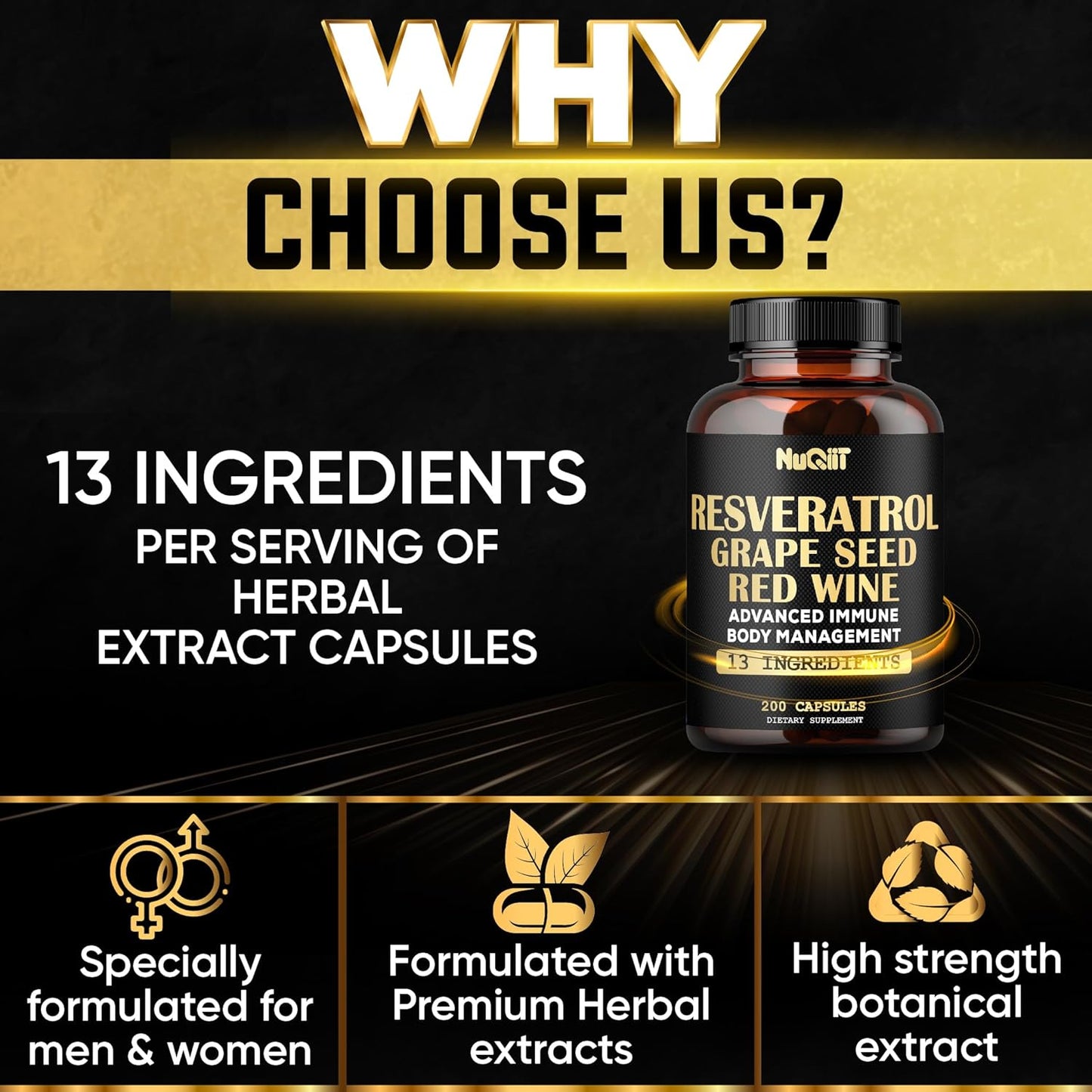 30:1 Trans Resveratrol Supplement 1000mg with Red Wine Extract - Immune & Body Management Complex - 200 Capsules