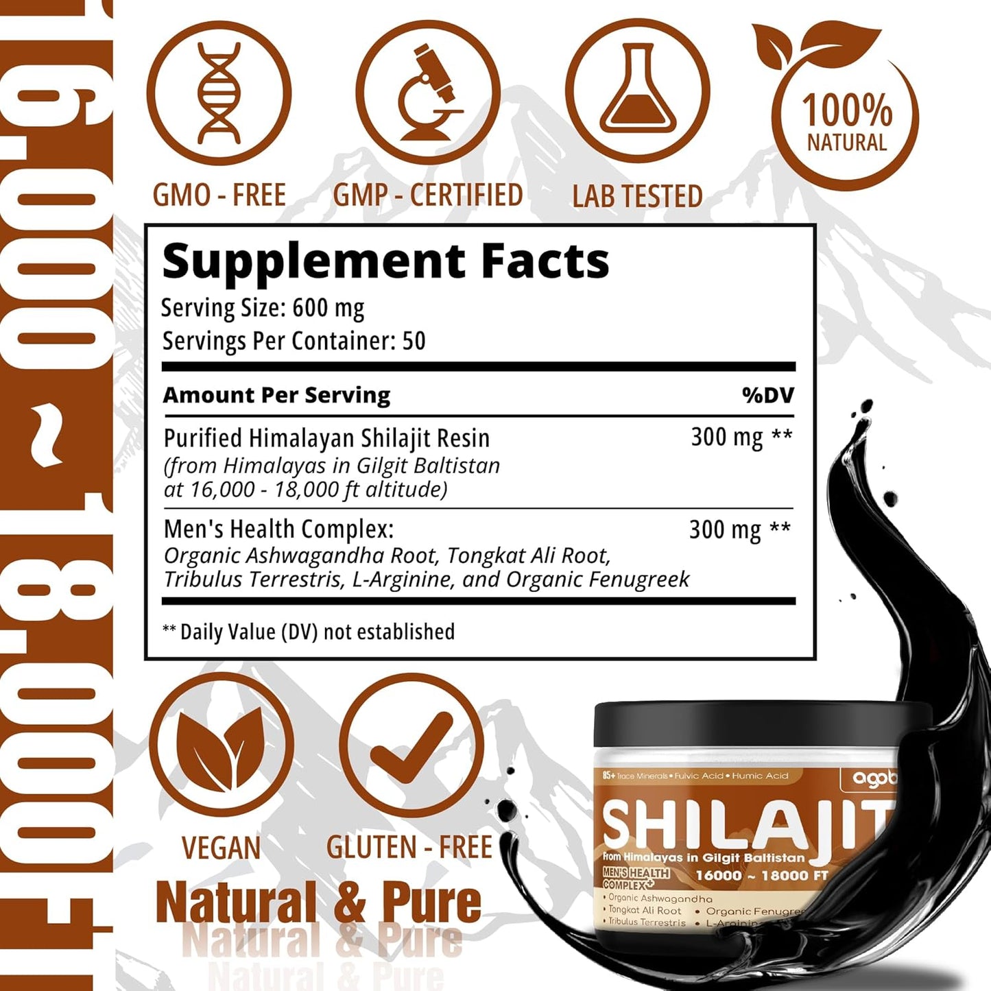 30g Organic Himalayan Shilajit Resin Supplement - Rich in 85+ Trace Minerals, Fulvic Acid, Ashwagandha, Tongkat Ali & Herbs for Immune, Energy, and Brain Health Support