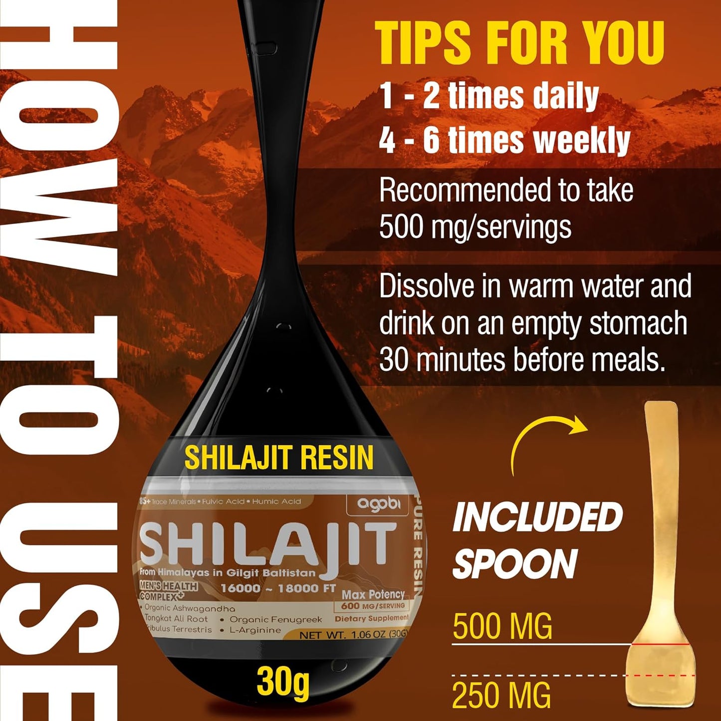 30g Organic Himalayan Shilajit Resin Supplement - Rich in 85+ Trace Minerals, Fulvic Acid, Ashwagandha, Tongkat Ali & Herbs for Immune, Energy, and Brain Health Support