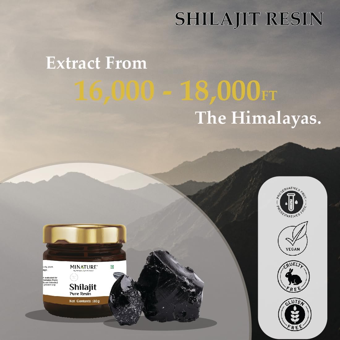 30g Pure Shilajit Resin with Spoon | Naturally Sourced | Over 80 Minerals and Amino Acids | Fulvic Acid Source