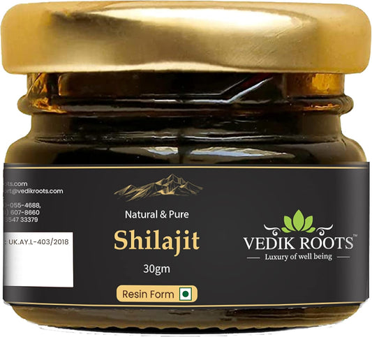 30g VEDIKROOTS Pure Shilajit Resin: Natural Energy Boost for Endurance & Stamina - Men & Women Safe