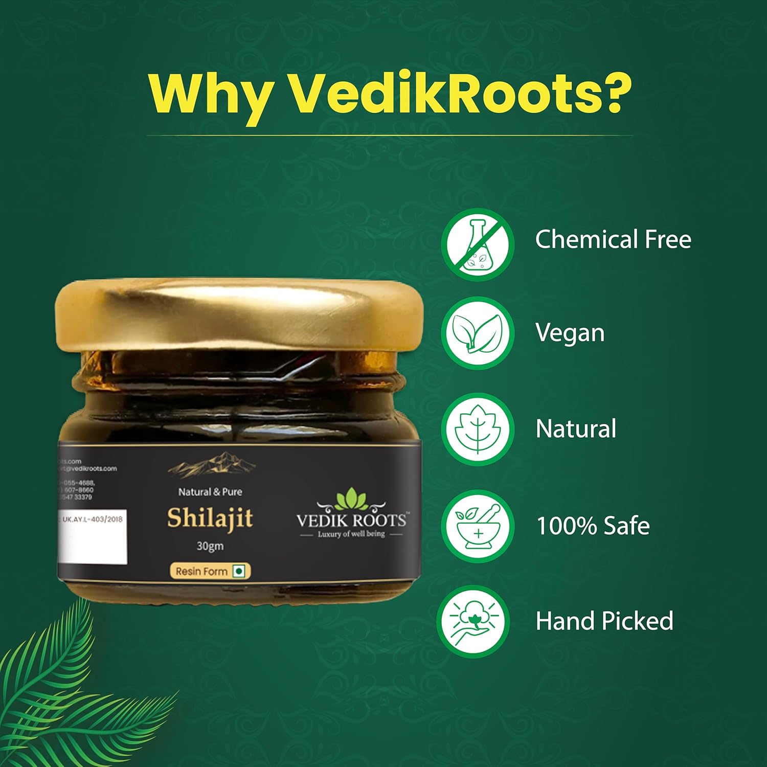 30g VEDIKROOTS Pure Shilajit Resin: Natural Energy Boost for Endurance & Stamina - Men & Women Safe