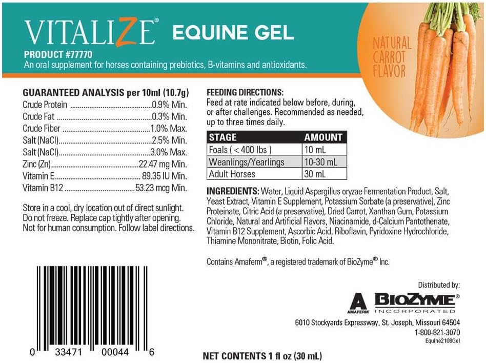 30ml Vitalize Horse Recovery Gel: Probiotic Alternative for Digestive & Gut Health Post-Surgery