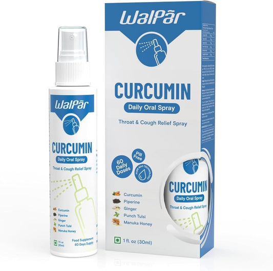 30ml WALPAR Curcumin Oral Spray with Piperine, Ginger Extract, Punch Tulsi, and Manuka Honey - 60 Day Supply