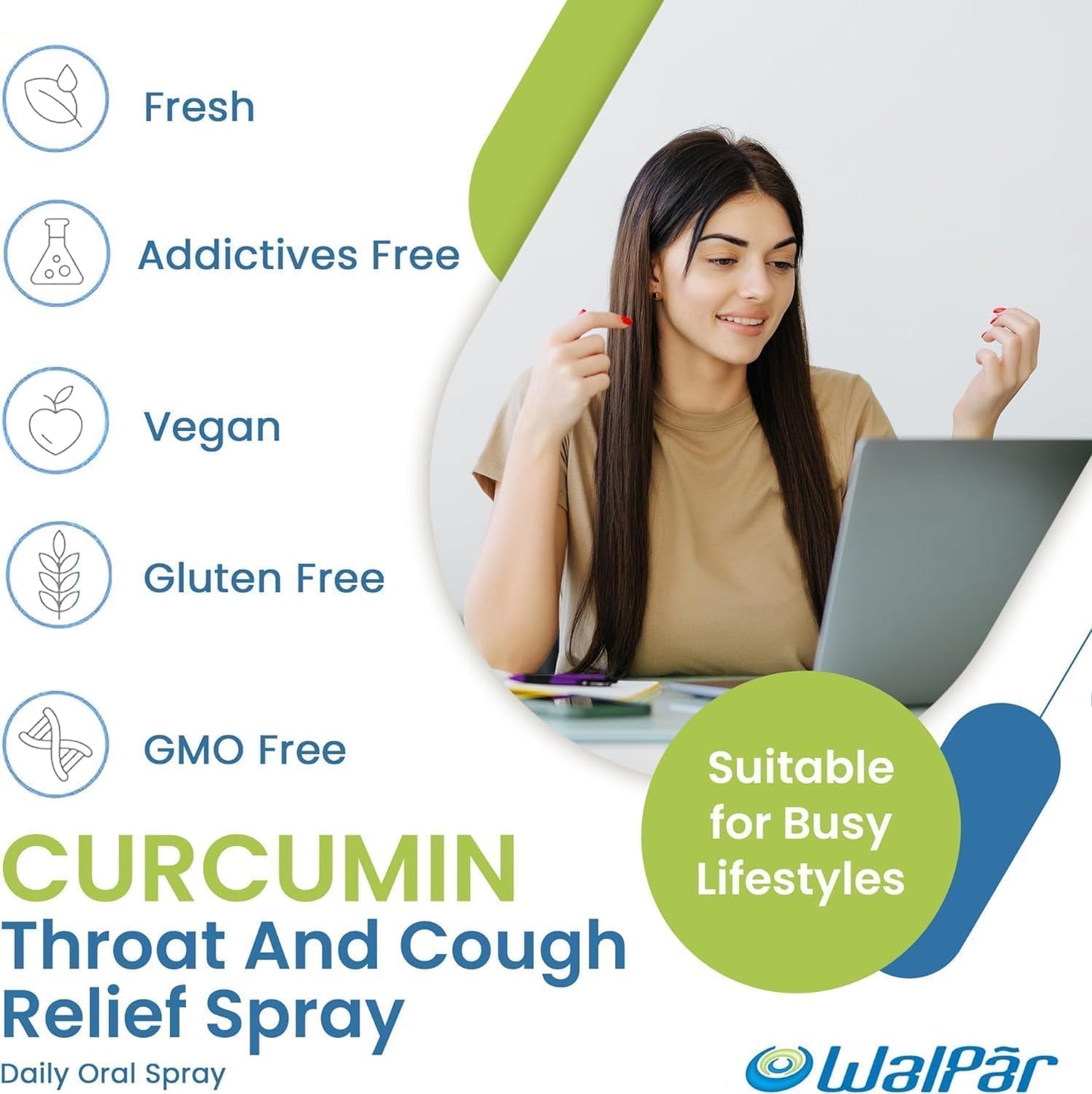 30ml WALPAR Curcumin Oral Spray with Piperine, Ginger Extract, Punch Tulsi, and Manuka Honey - 60 Day Supply