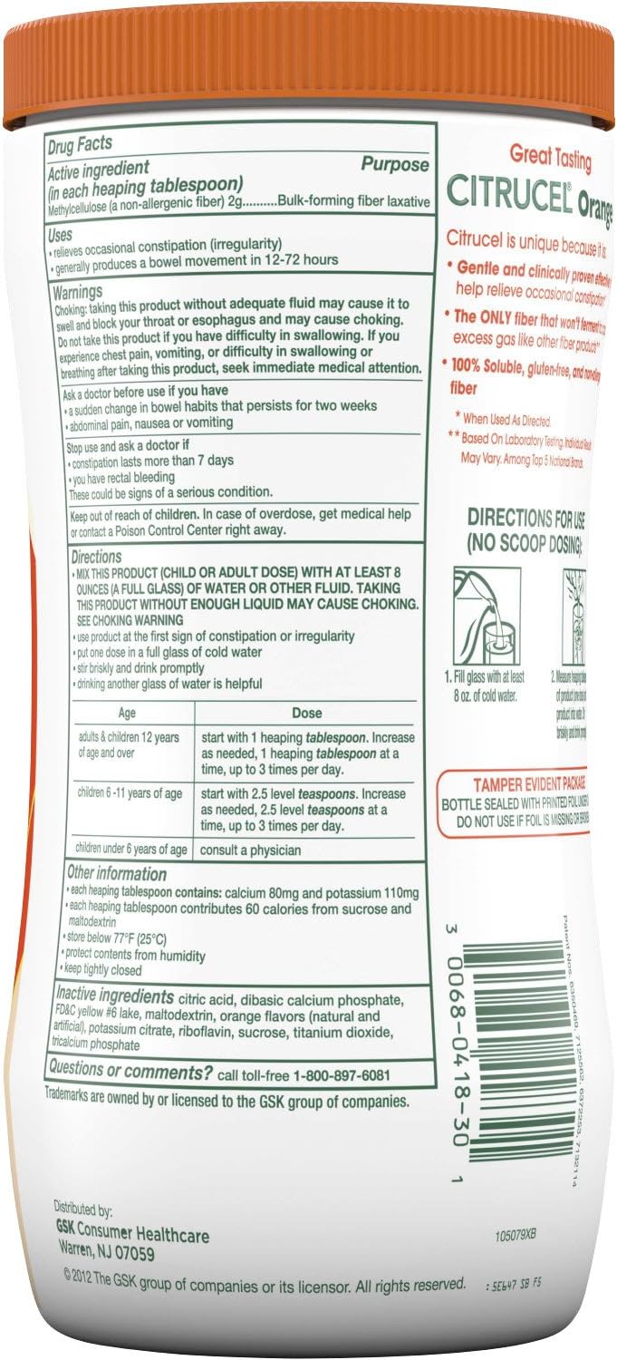 30oz Citrucel Orange Flavor Powder for Occasional Constipation Relief - Fiber Therapy Supplement