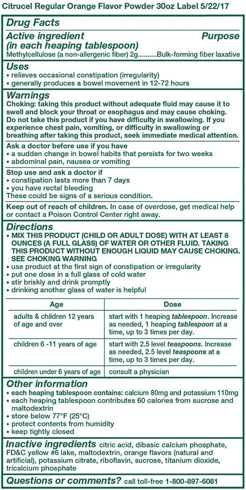 30oz Citrucel Orange Flavor Powder for Occasional Constipation Relief - Fiber Therapy Supplement